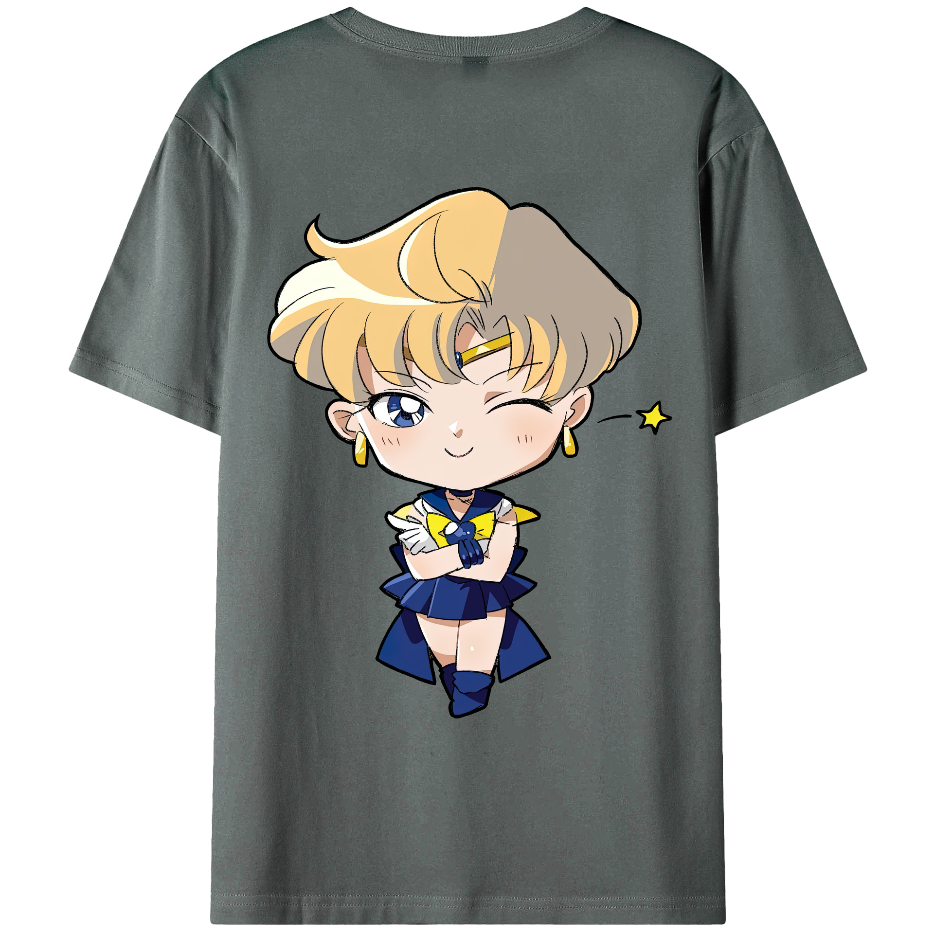 （画像用） 美少女戦士セーラームーン 天王はるか Sailor Moon Tenoh Haruka 綿100％ メンズ半袖Tシャツ（バックプリント） 通気性